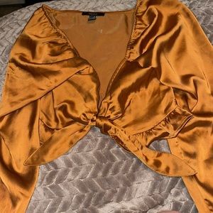 Long Sleeve Forever 21 Tie Crop Top